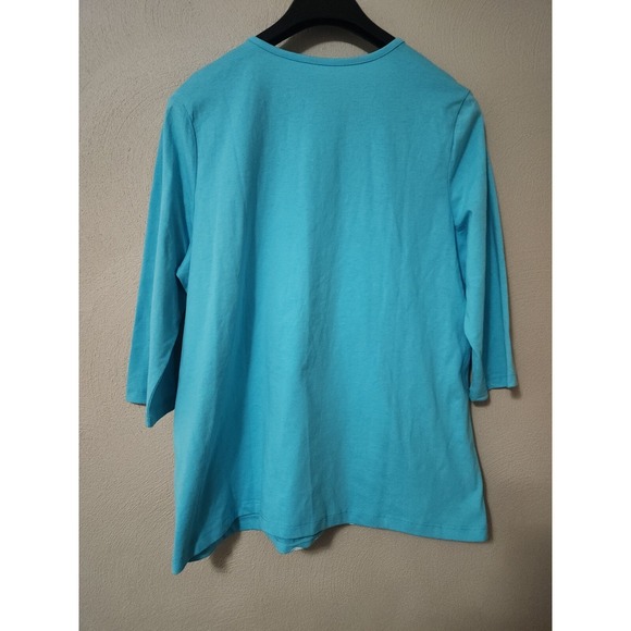 Coral Bay Blouse Top Sailboat Jewels Aqua Blue Bling Ocean 3/4 Sleeve Size 1x - Picture 7 of 11